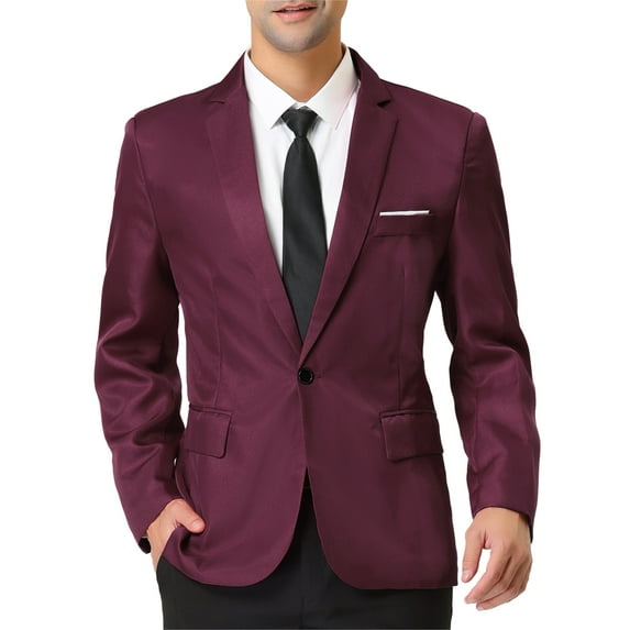 Unique Bargains Men's Blazer Single Breasted One Button Prom Suit Coat XL Burgundy