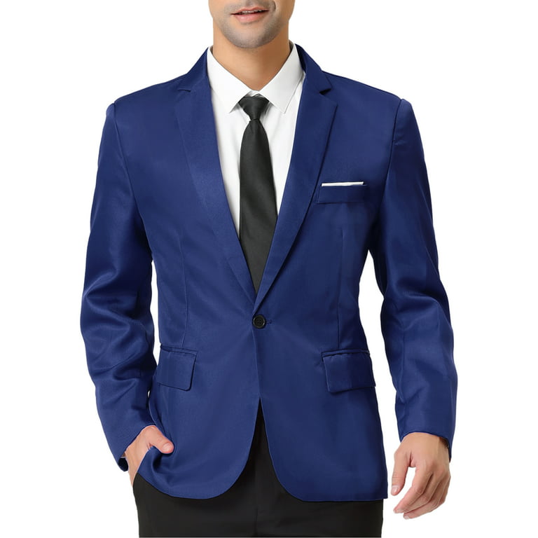 Unique Bargains Men's Blazer Single Breasted One Button Prom Suit Coat XL  Navy Blue