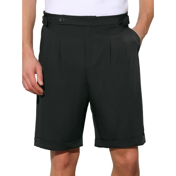 Unique Bargains Men's Business Shorts Pleated Front Summer Dress Chino Shorts 30 Black