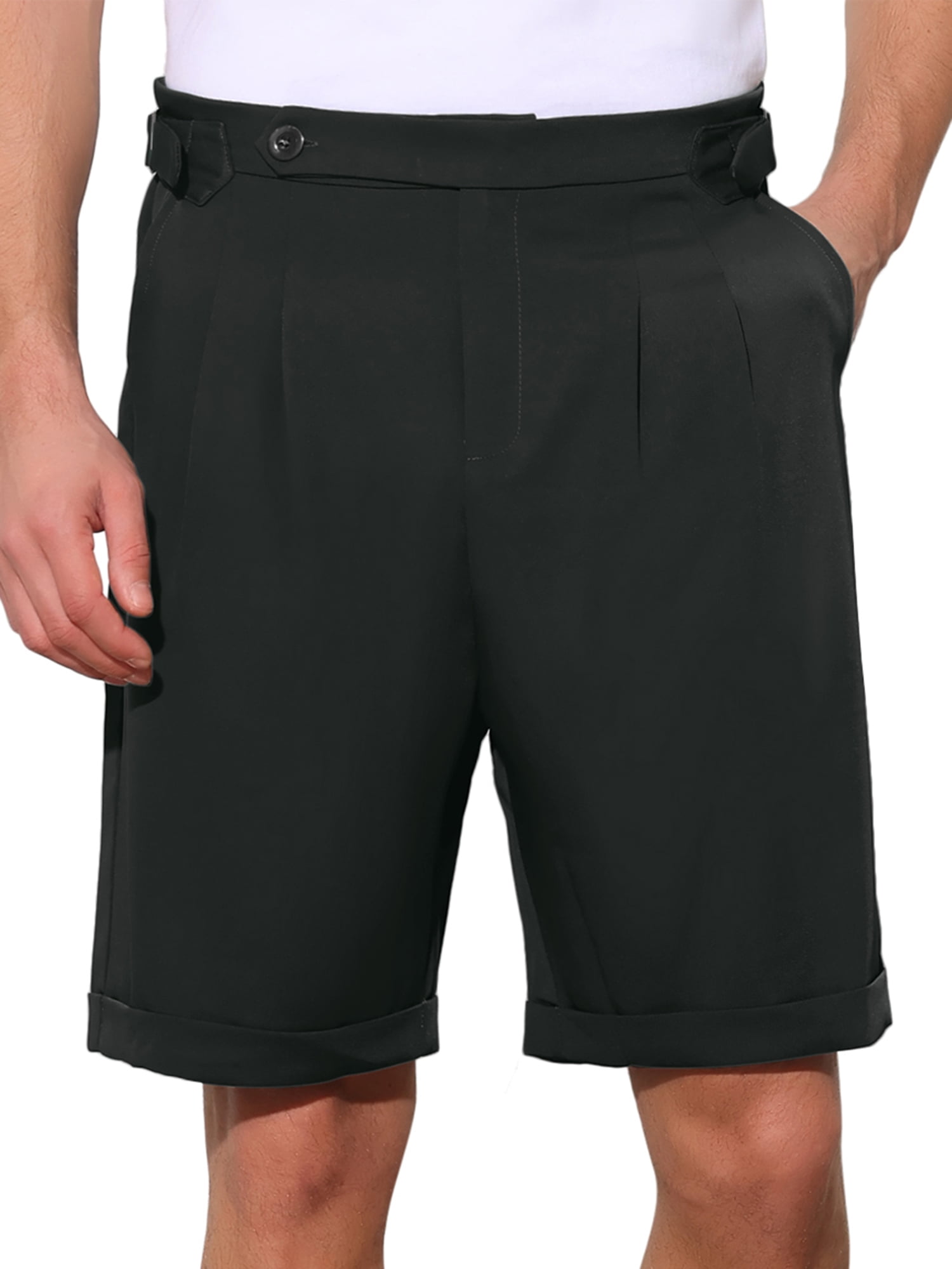 Unique Bargains Men's Business Shorts Pleated Front Summer Dress Chino Shorts 36 Black