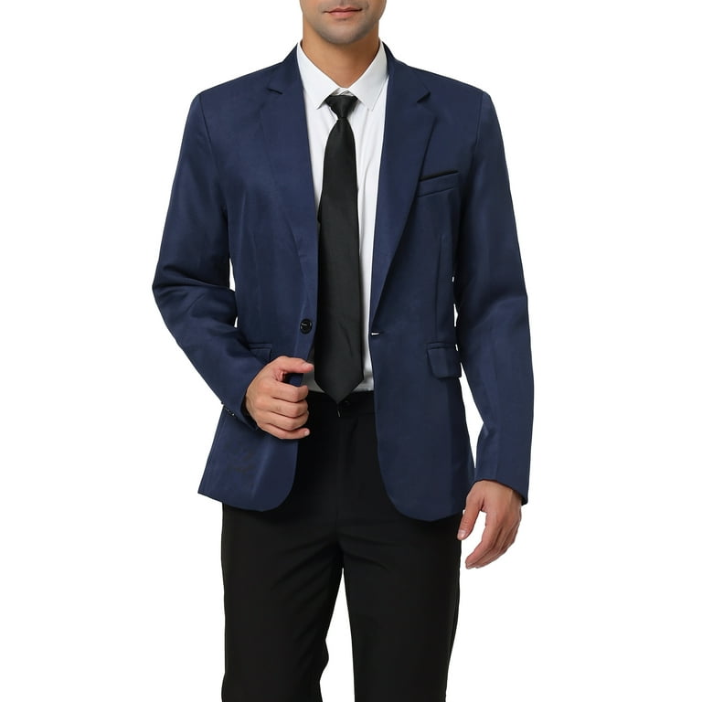 Unique Bargains Men s Business Slim Fit Sports Coats One Button Formal Blazers XL Navy Blue