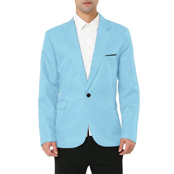 Unique Bargains Men's Business Slim Fit Sports Coats One Button Formal Blazers L Light Blue
