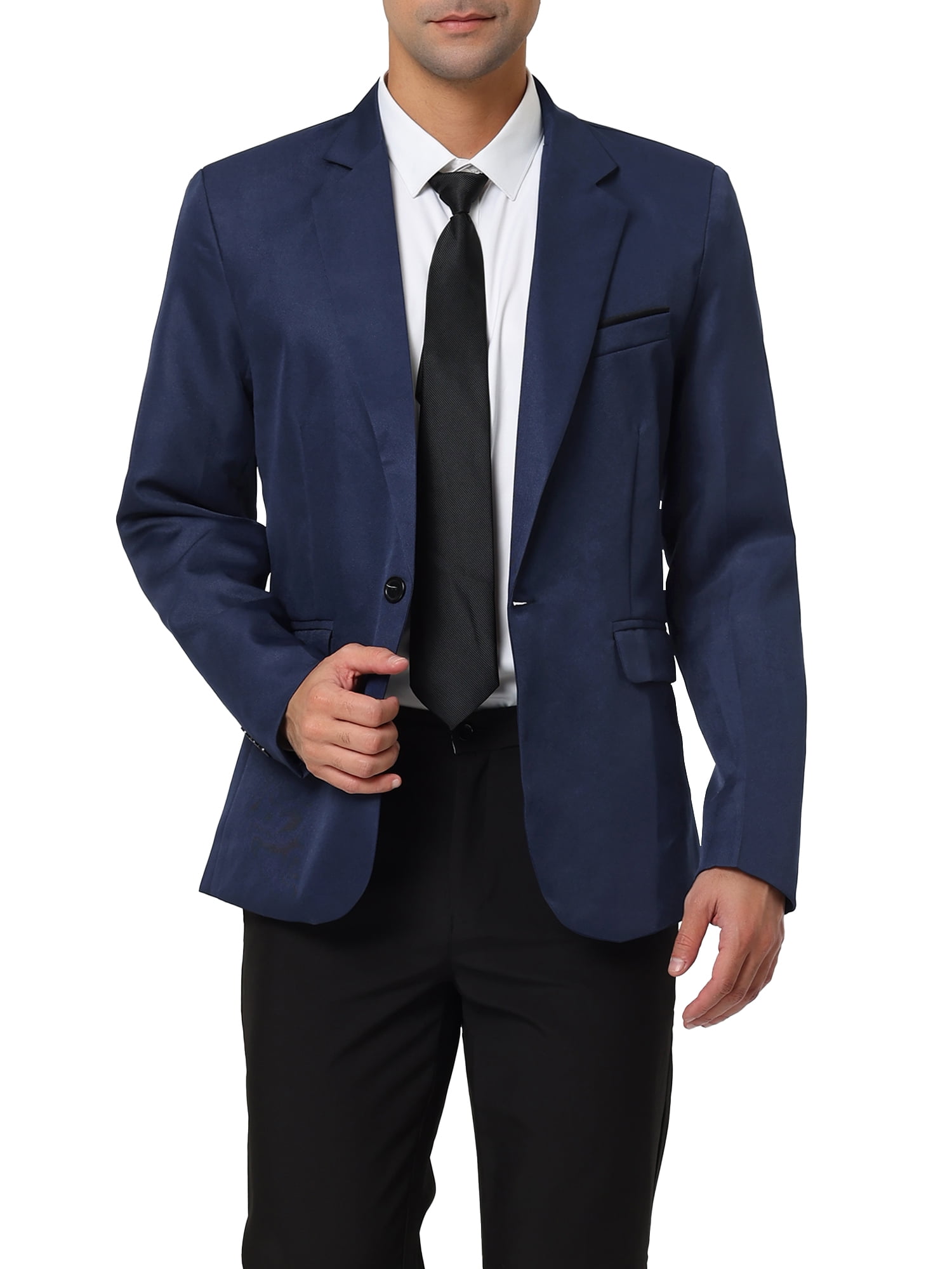 Unique Bargains Men's Business Slim Fit Sports Coats One Button Formal Blazers S Navy Blue