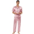 thumbnail image 1 of Unique Bargains Men's Button Down Satin Pajama Sets Short Sleeves Nightwear Medium Pink, 1 of 6