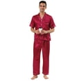 thumbnail image 1 of Unique Bargains Men's Button Down Satin Pajama Sets Short Sleeves Nightwear Small Burgundy, 1 of 6