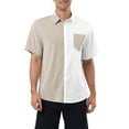 thumbnail image 1 of Unique Bargains Men's Button Down Short Sleeve Summer Cotton Patchwork Shirts L White Khaki, 1 of 6