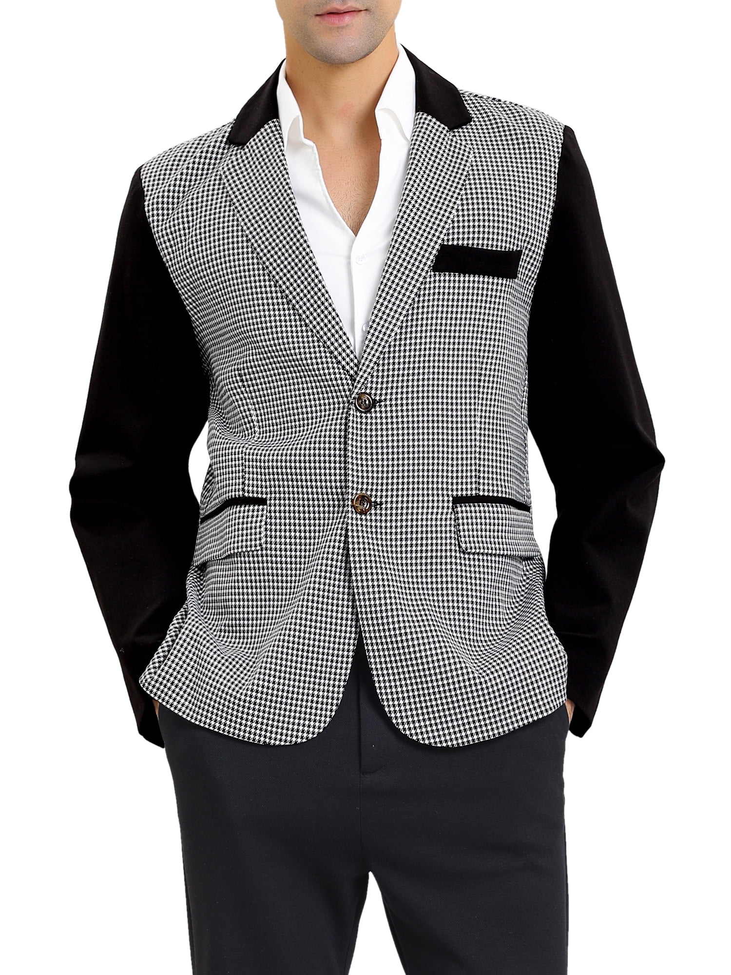 Unique Bargains Men's Button Down Slim Fit Plaid Pattern Jacket Blazer