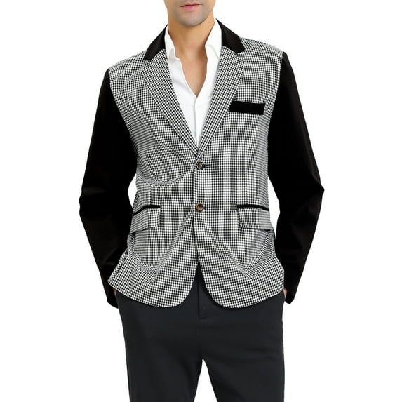 Unique Bargains Men's Button Down Slim Fit Plaid Pattern Jacket Blazer