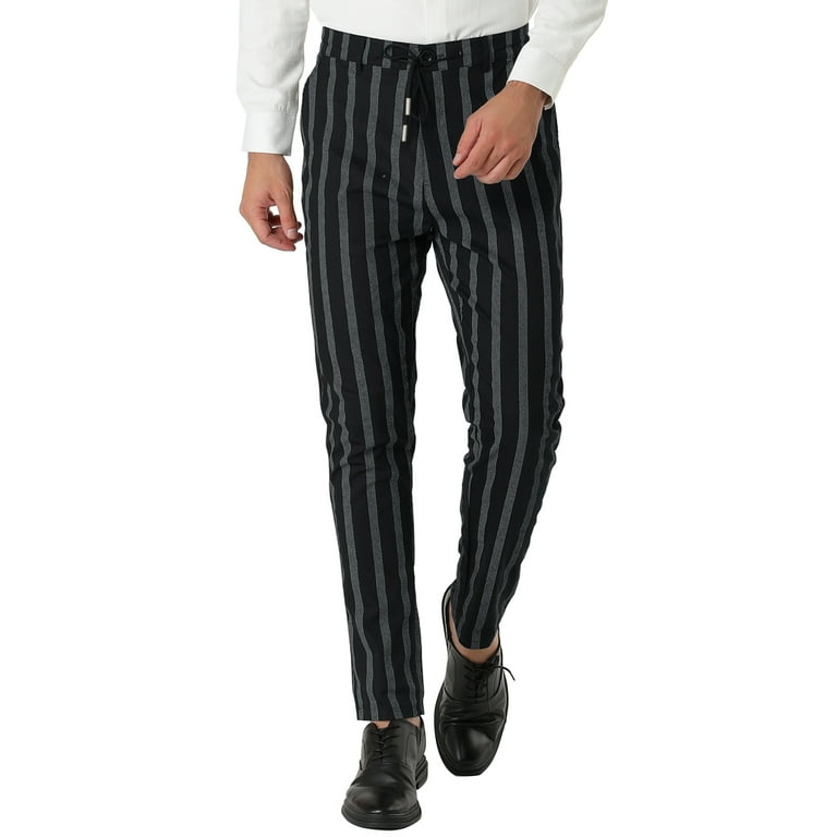Unique Bargains Men's Slim Fit Striped Dress Pants Black 34
