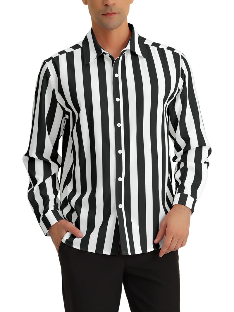 Unique Bargains Men's Casual Striped Long Sleeves Button Down