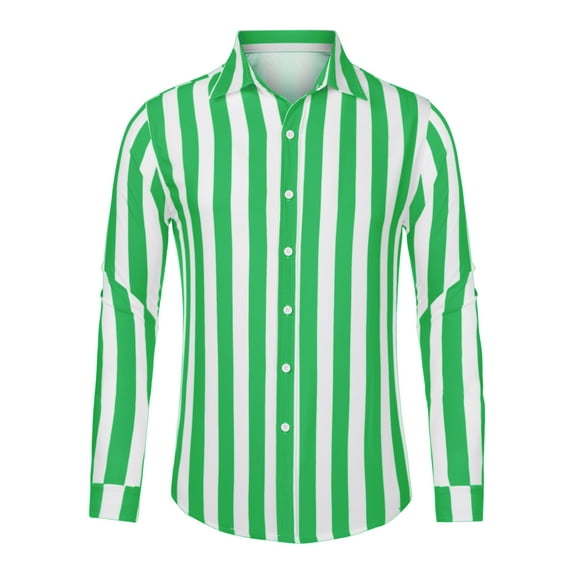 Unique Bargains Men's Casual Striped Long Sleeves Button Down Dress Shirts S Green White