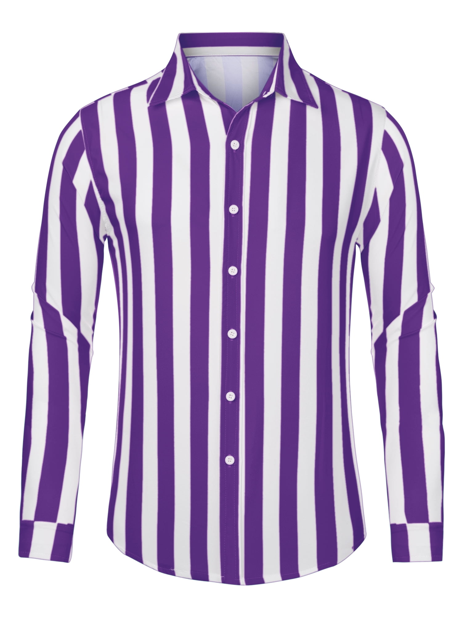 Unique Bargains Men s Casual Striped Long Sleeves Button Down Dress Shirts S Purple White Walmart