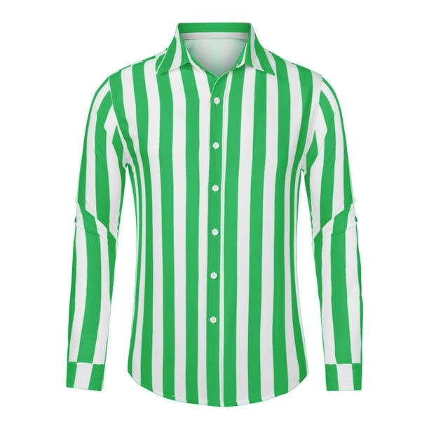 Vertical Stripes White Green Striped Shirt Unique Bargains Men's