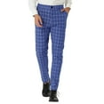 thumbnail image 1 of Unique Bargains Men's Checked Printed Slim Fit Flat Front Skinny Plaid Pattern Trousers 36 Blue, 1 of 6