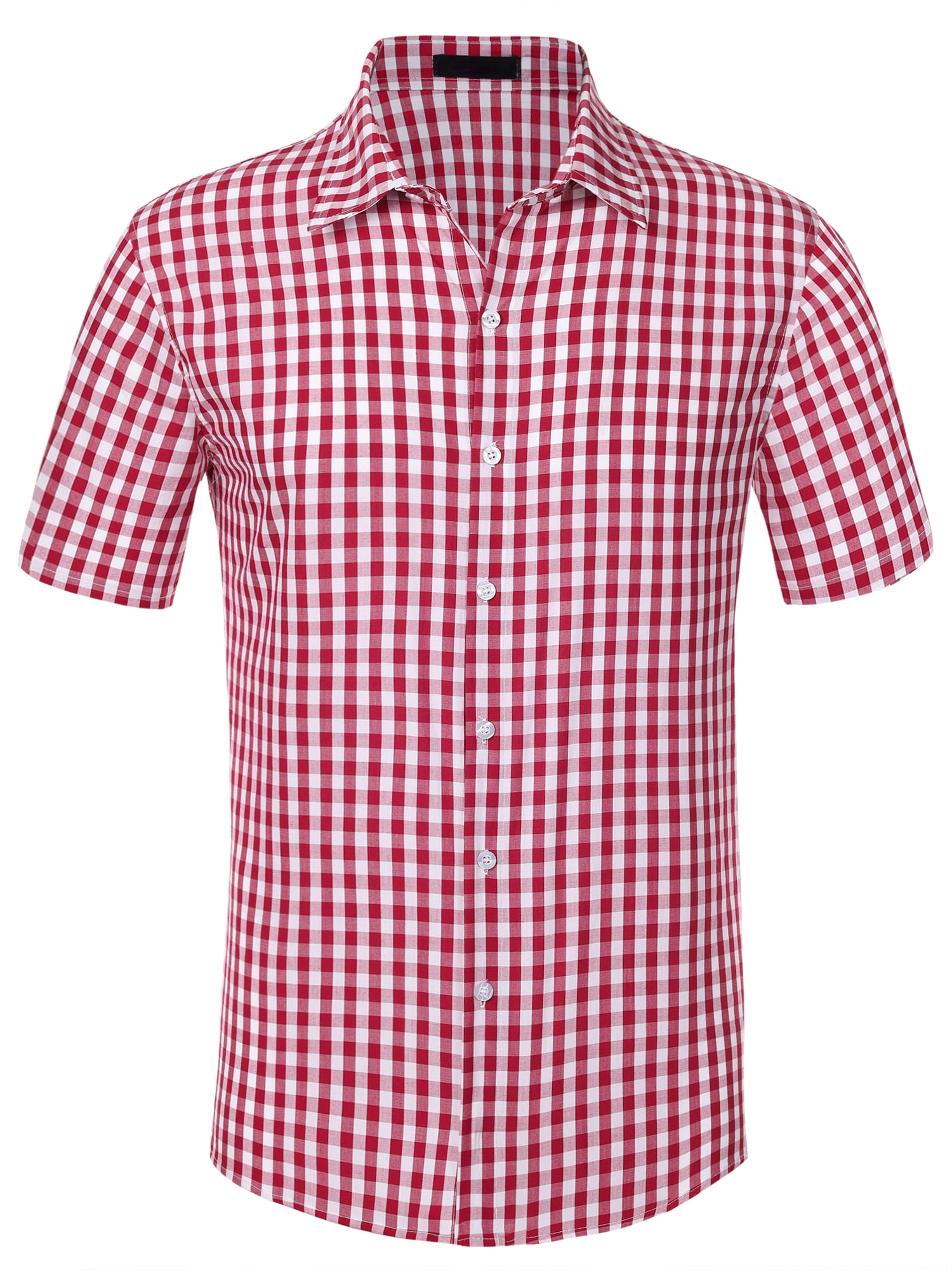 Unique Bargains Men's Checked Shirts Short Sleeves Button Formal