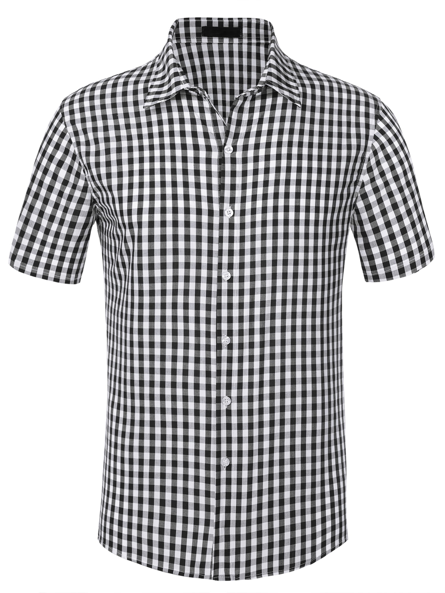 DARING DIVA Men's Checked Short Sleeves Button Plaid Tartan Dress Shirt L Black