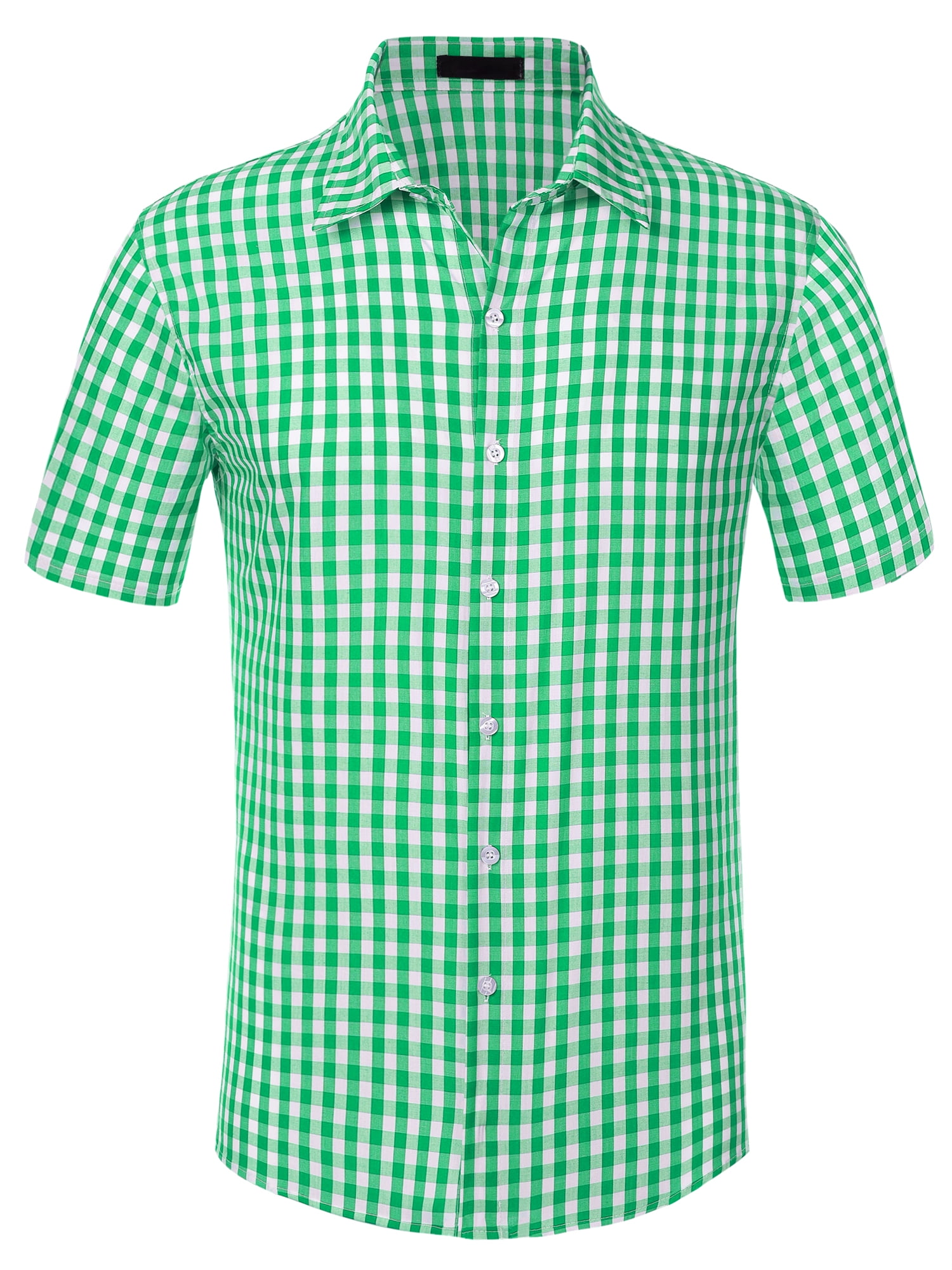 DARING DIVA Men's Checked Short Sleeves Button Plaid Tartan Dress Shirt S Green