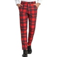 thumbnail image 1 of Unique Bargains Men's Checked Pattern Suit Pants Flat Front Plaid Dress Pants 30 Dark Red, 1 of 6