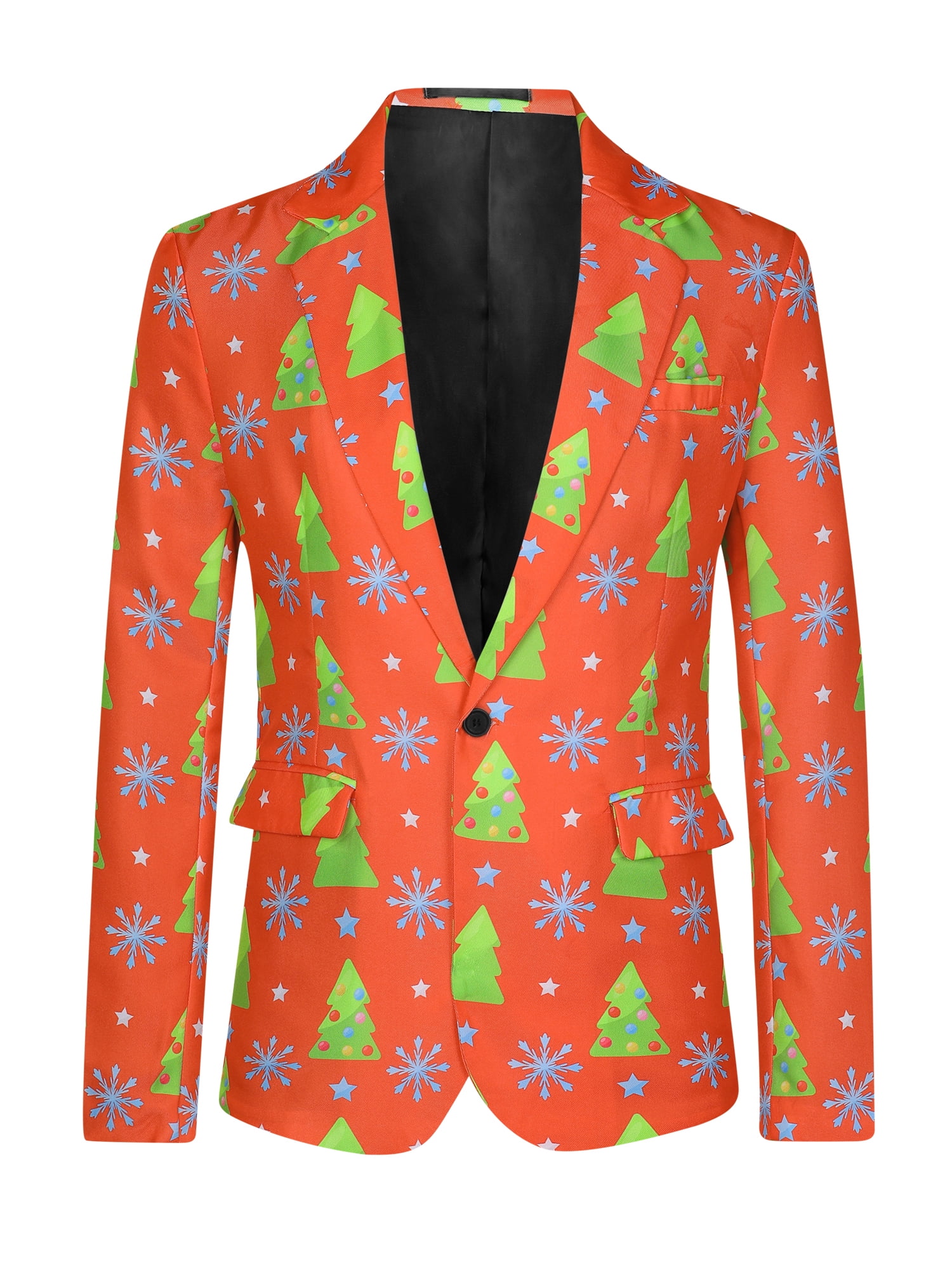 Unique Bargains Men s Christmas Printed Notch Lapel Costume Sports Coat Blazer S Red Walmart