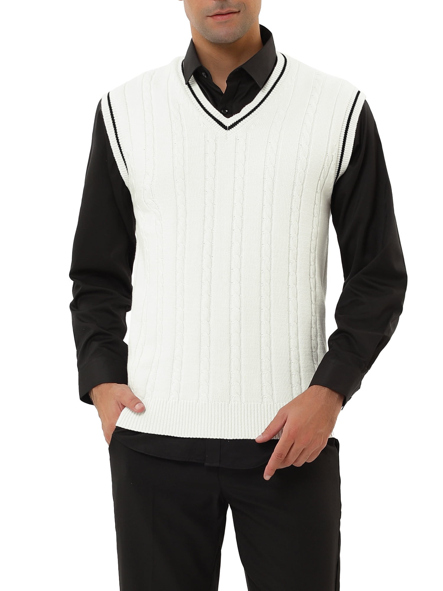 Men's white sleeveless sweater vest discount