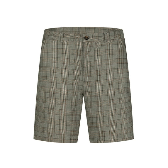 Unique Bargains Men's Classic Plaid Shorts Flat Front Business Checked Chino Shorts 36 Dark Brown