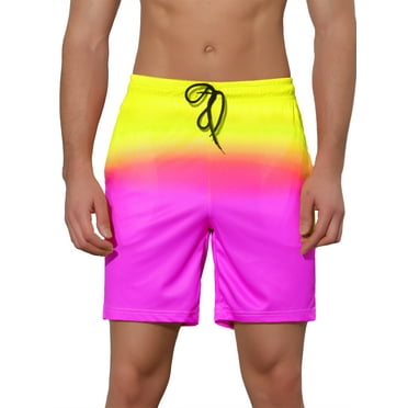 Unique Bargains Men's Color Block Drawstring Beach Board Swim Surfing Shorts Yellow 28
