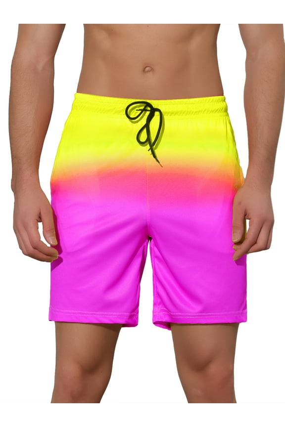 Men's Color Block Drawstring Beach Board Swim Surfing Shorts Yellow 28
