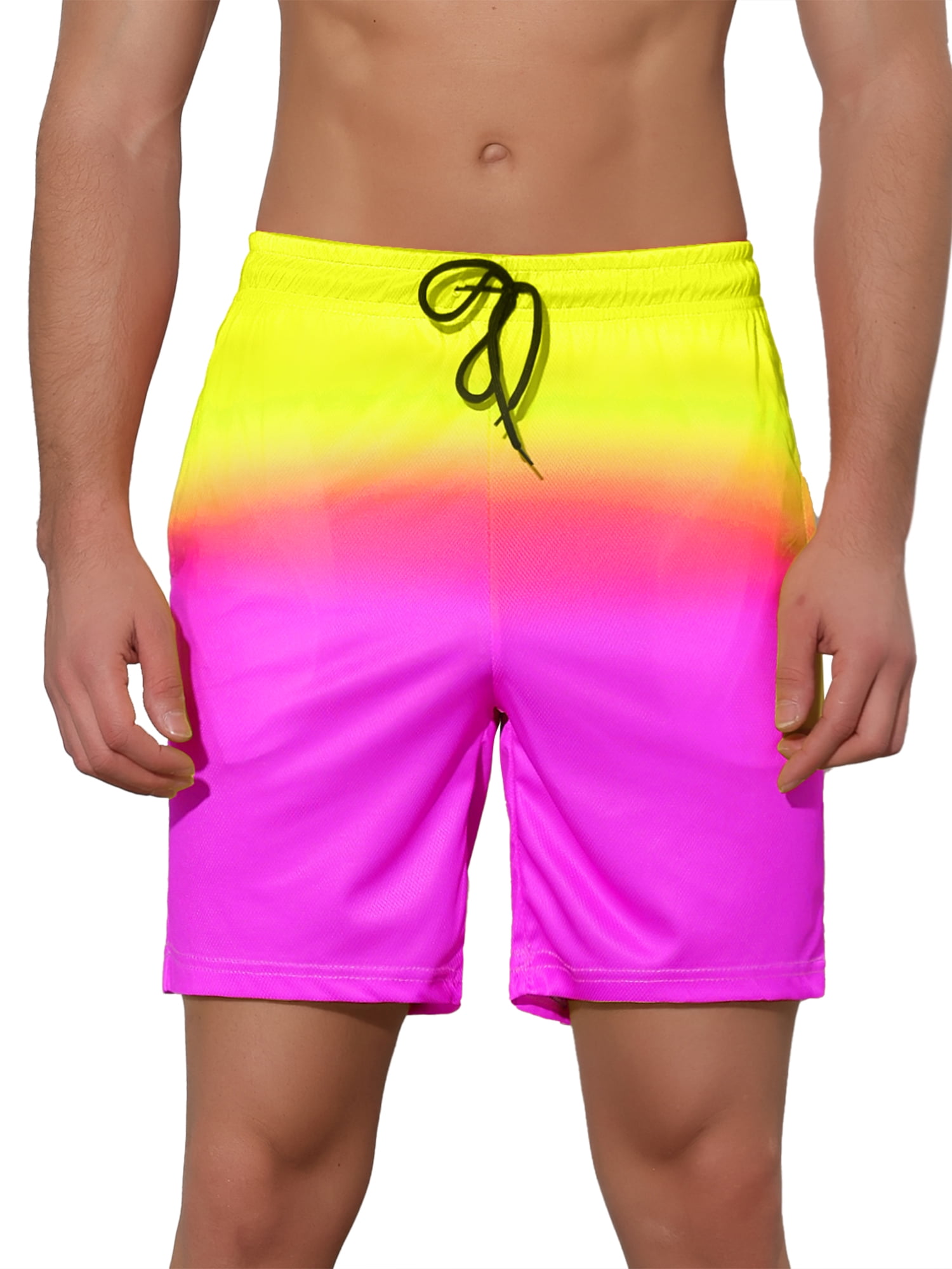 DARING DIVA Men's Color Block Drawstring Beach Board Swim Surfing Shorts 30 Yellow