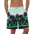 thumbnail image 1 of Unique Bargains Men's Color Block Tropical Trees Printed Striped Beach Shorts 34 Green, 1 of 5