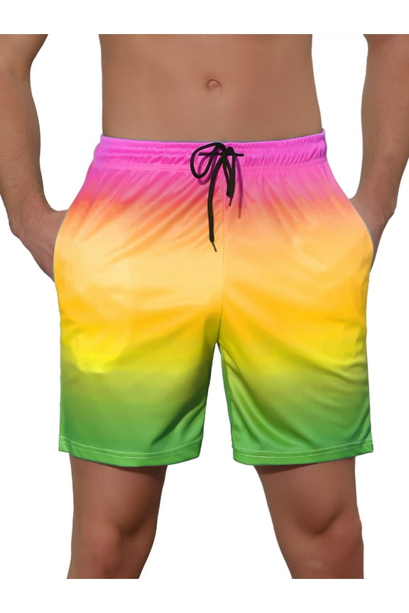 Men's Contrast Color Drawstring Waist Beach Swimwear Shorts 28 Yellow
