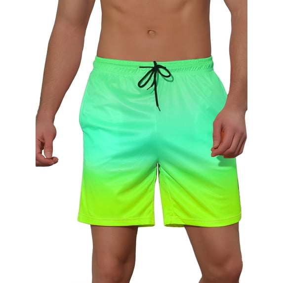 Unique Bargains Men's Contrast Color Drawstring Waist Beach Swimwear Shorts 30 Green