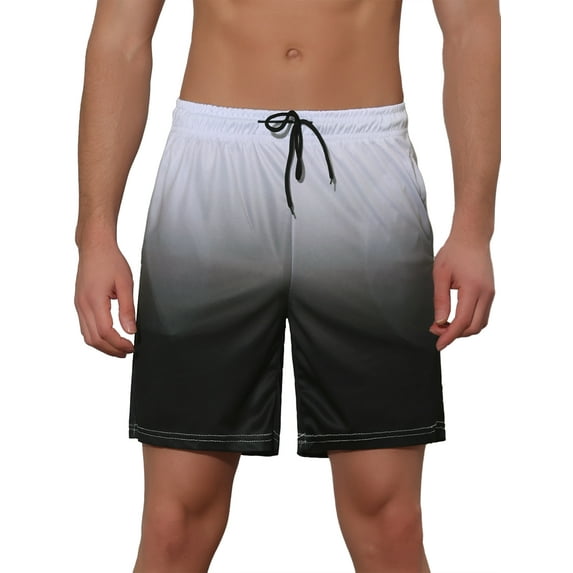 Unique Bargains Men's Contrast Color Summer Beach Colorful Swimwear Shorts 30 Black Gray