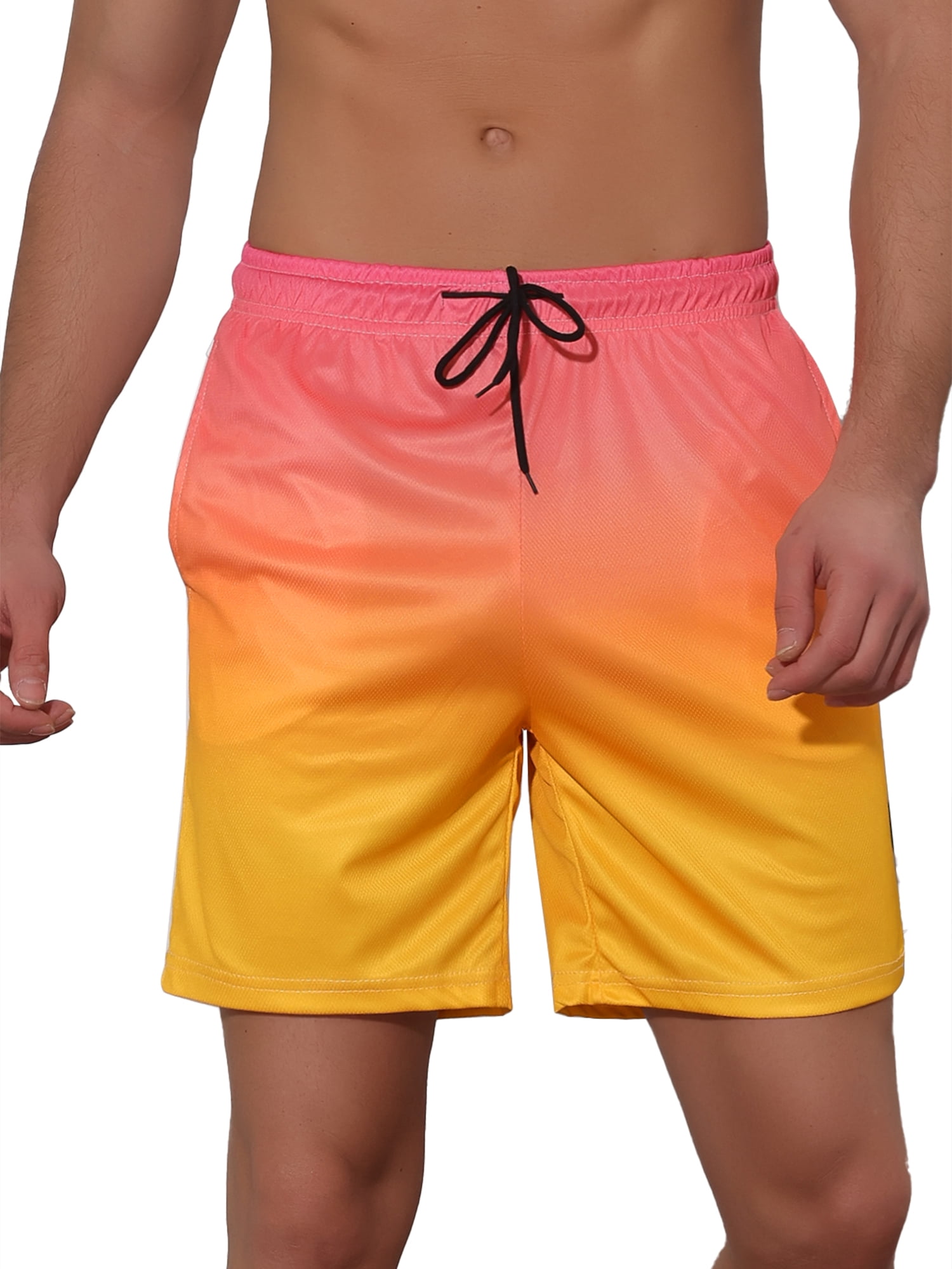 Unique Bargains Men's Contrast Color Summer Beach Colorful Swimwear Shorts 30 Pink Yellow