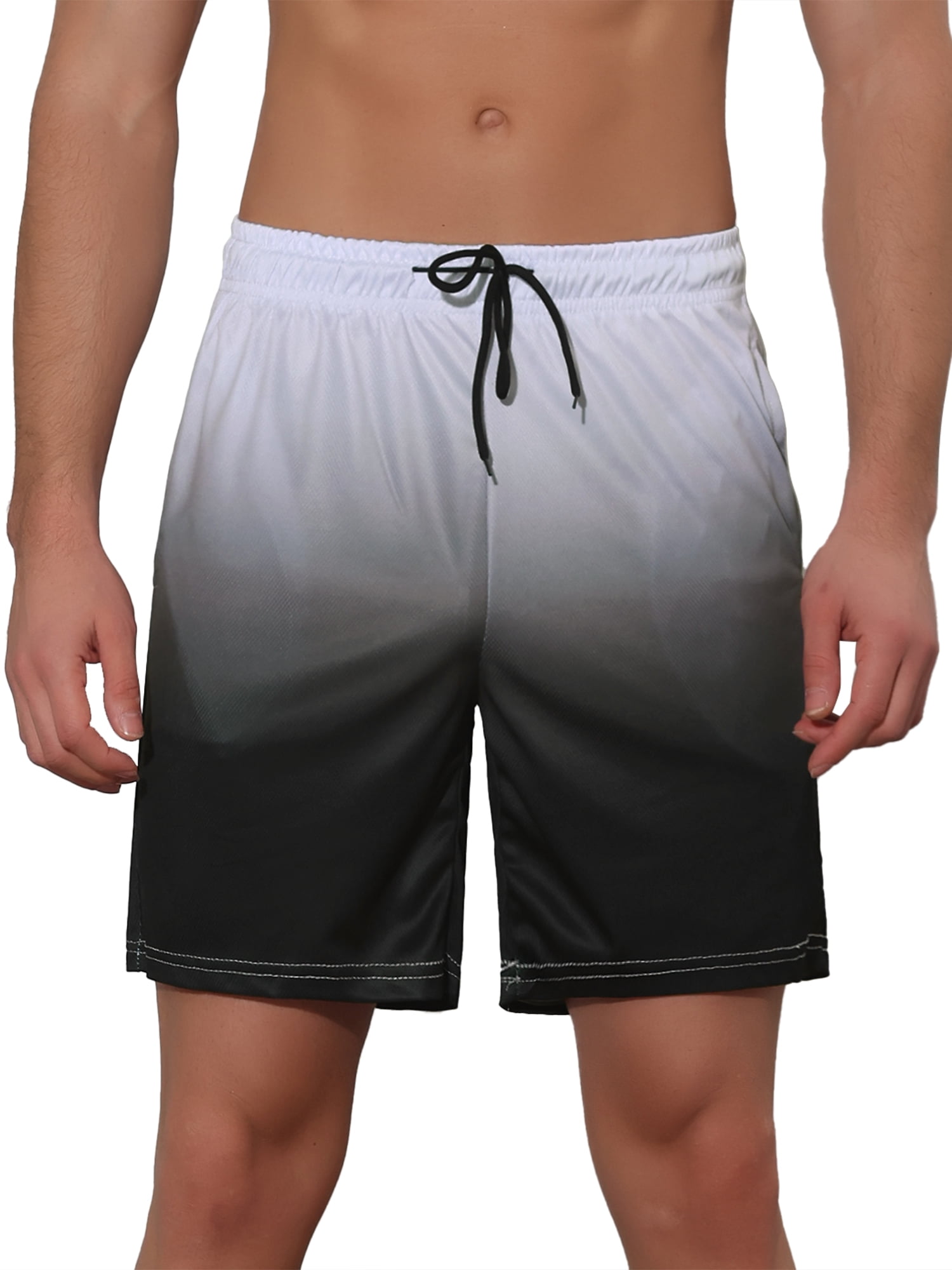 Unique Bargains Men's Contrast Color Summer Beach Colorful Swimwear Shorts 36 Black Gray