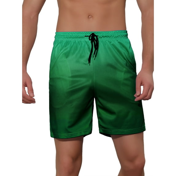 Unique Bargains Men's Contrasting Colors Patterned Beach Swimming Board Shorts 28 Green