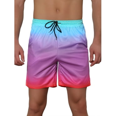 Unique Bargains Men's Contrasting Colors Patterned Beach Swimming Board Shorts 28 Pink