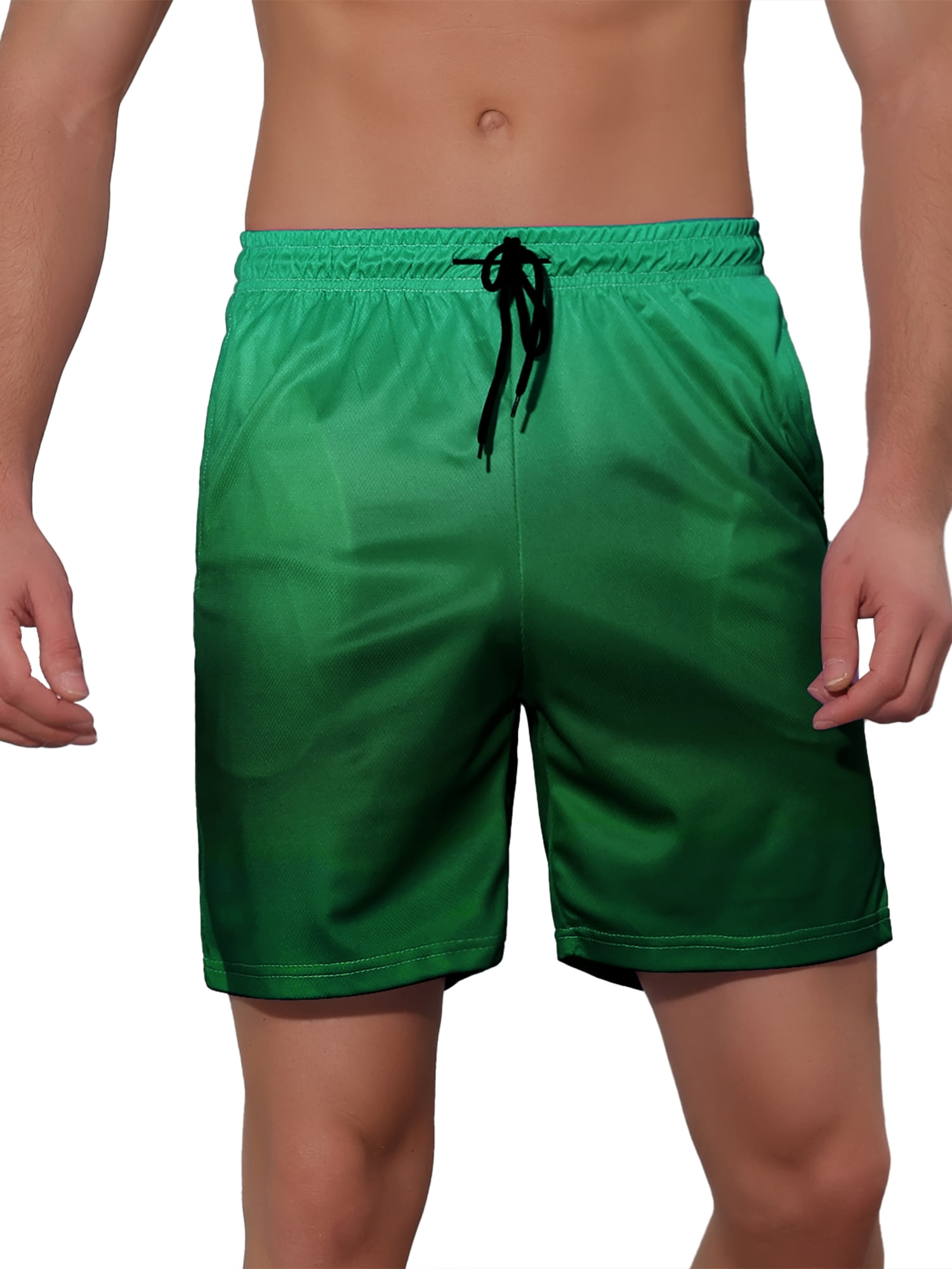 Unique Bargains Men's Contrasting Colors Patterned Beach Swimming Board Shorts 32 Green
