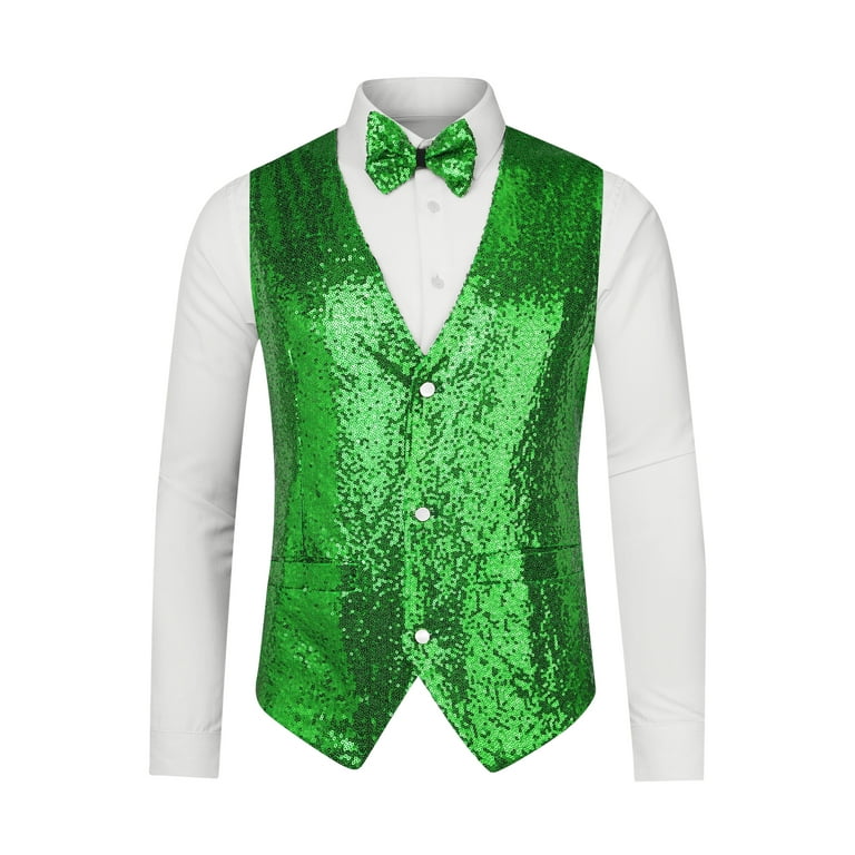 Unique Bargains Men's Disco Shiny Sequin Vest Suit Waistcoat Unique Bargains Men's Disco Shiny Sequin Vest Suit Waistcoat