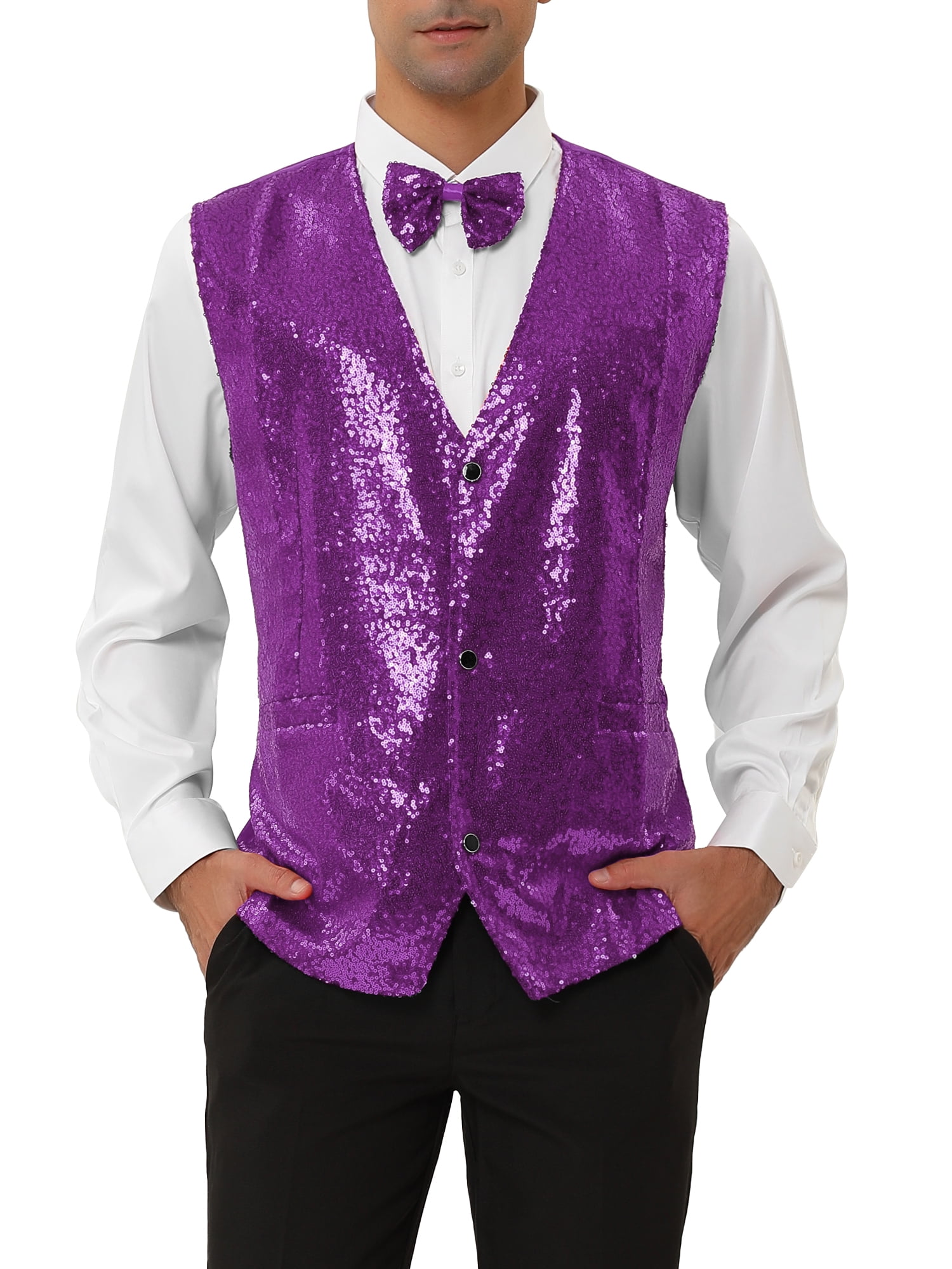 Unique Bargains Men's Disco Shiny Sequin Vest Suit Waistcoat Unique Bargains Men's Disco Shiny Sequin Vest Suit Waistcoat