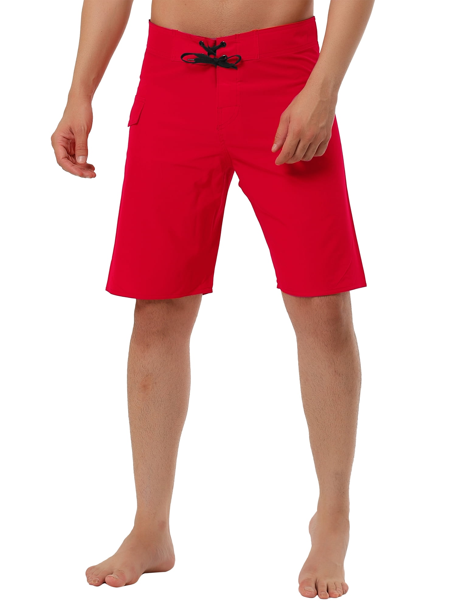 Unique Bargains Men's Drawstring Swim Shorts Elastic Waist Board Shorts 30 Red