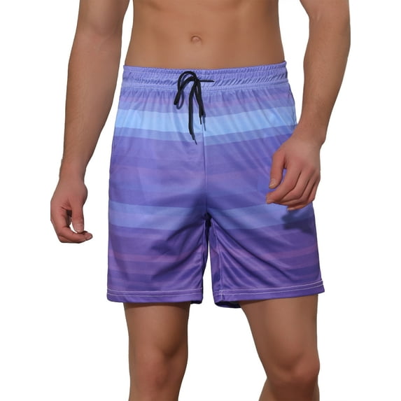 Unique Bargains Men's Drawstring Waist Colorful Pattern Hawaiian Swim Board Shorts 34 Purple