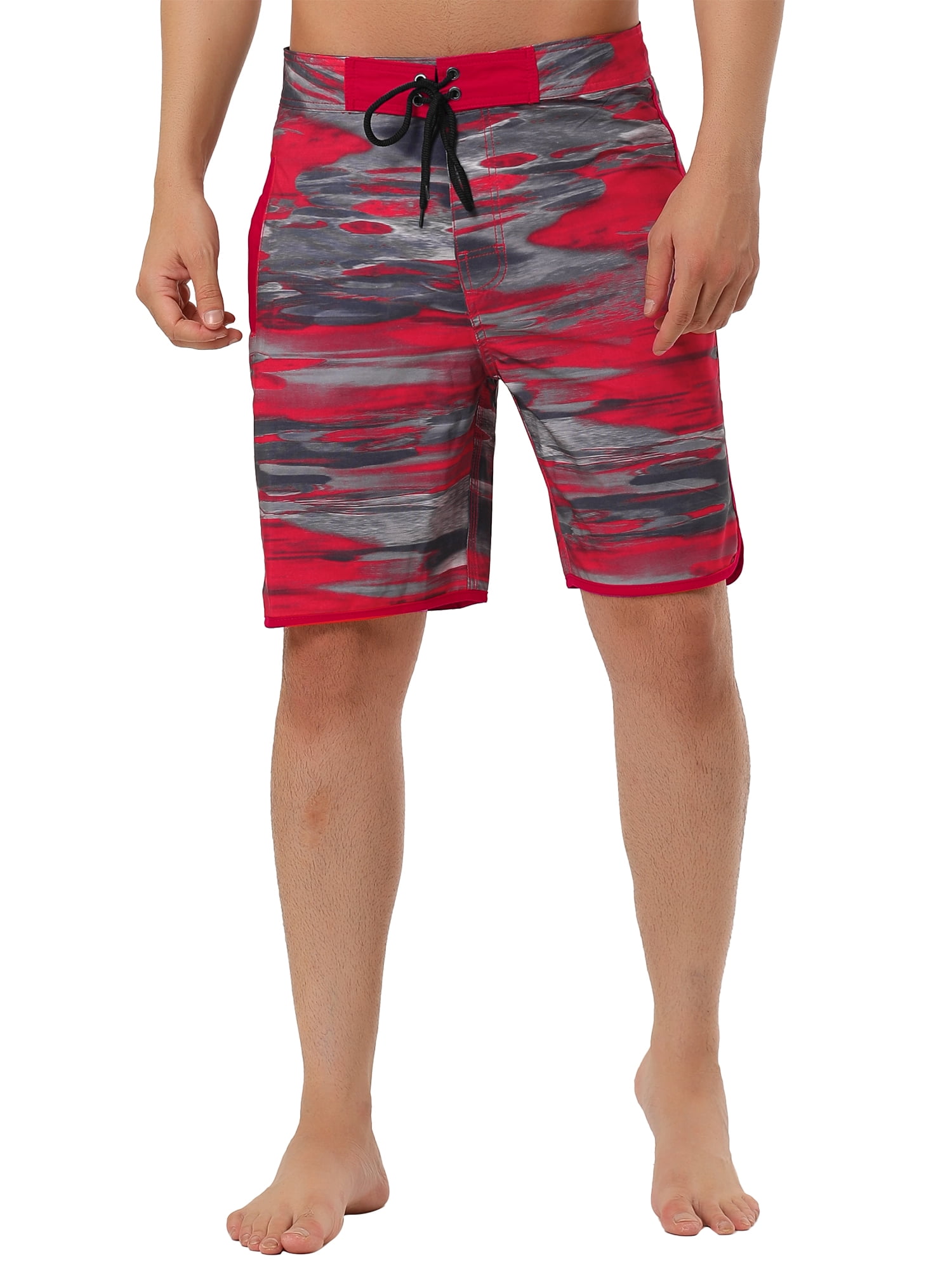 Unique Bargains Men's Drawstring Waist Swim Shorts Printed Summer Shorts 32 Camouflage Red