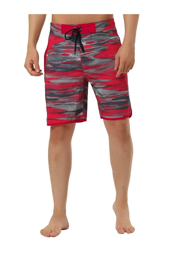 Men's Drawstring Waist Swim Shorts Printed Summer Shorts 36 Camouflage Red