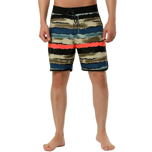 Unique Bargains Men's Drawstring Waist Swim Shorts Printed Summer Shorts 30 Brown