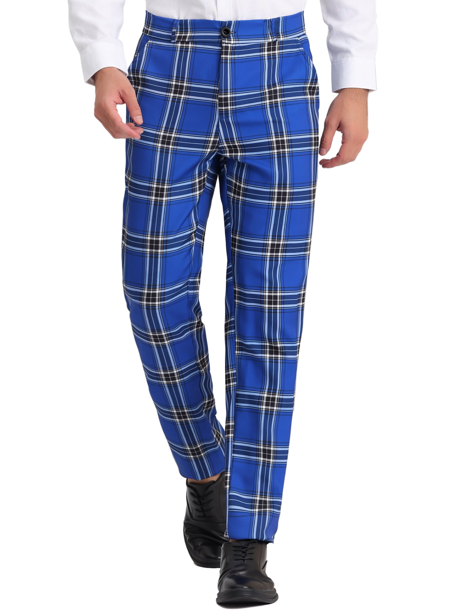 Unique Bargains Men's Dress Pants Casual Flat Front Stretch Business Plaid Pants 28 Navy Blue Unique Bargains Men's Dress Pants Casual Flat Front Stretch Business Plaid Pants 28 Navy Blue