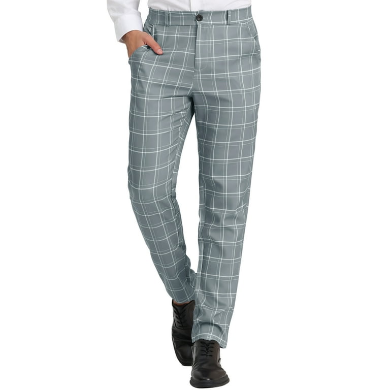 Unique Bargains Men's Dress Pants Slim Fit Checked Flat Front