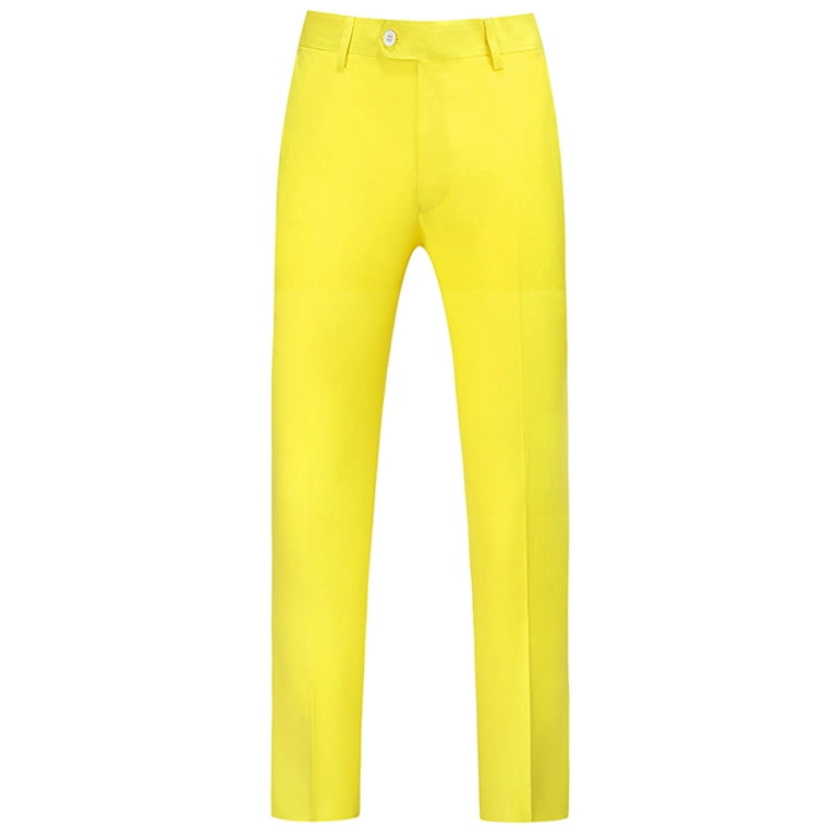 Unique Bargains Men's Slim Fit Chino Pants 30 Lemon Yellow