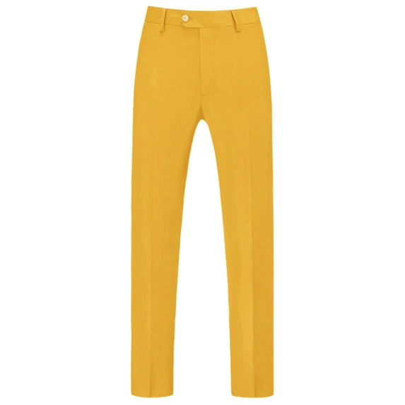Unique Bargains Men's Dress Pants Slim Fit Flat Front Chino Business Wedding Suit Pants 32 Orange Yellow