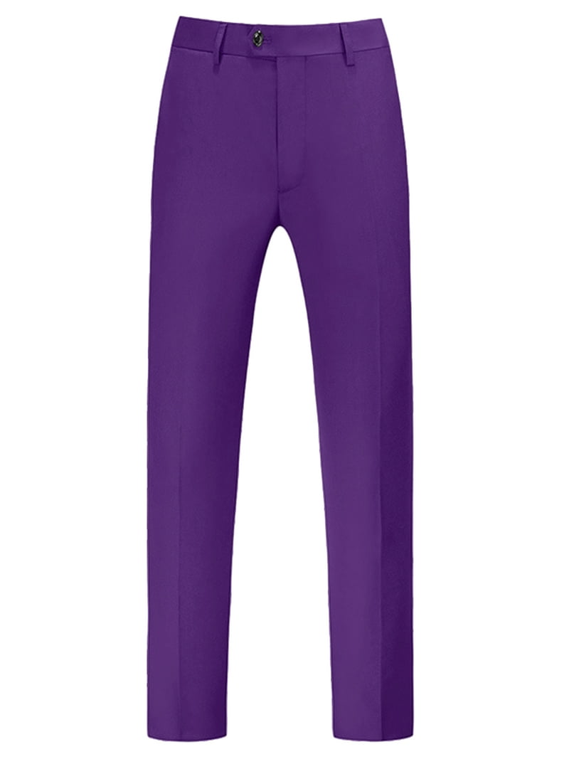 purple dress pants men's Unique Bargains Men's Dress Pants Slim Fit Flat Front Chino Business Wedding Suit Pants 34 Purple