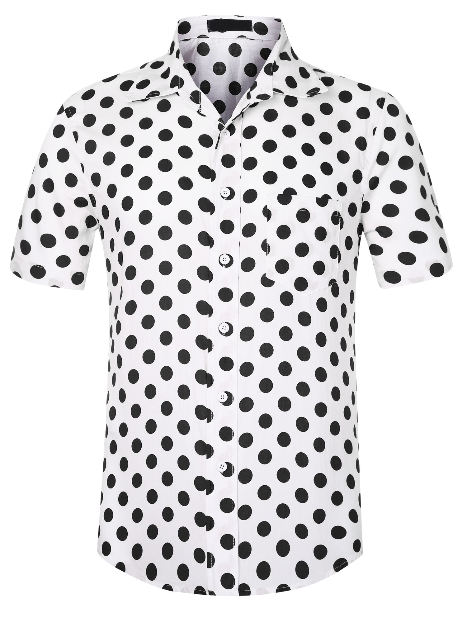 Unique Bargains Men's Dress Shirts Slim Fit Polka Dots Short Sleeves Button Shirts 2XL White